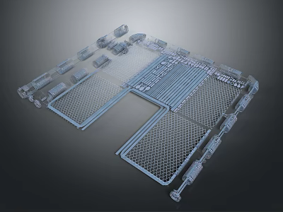 Grey Architectural Landscape With 3D Model Grid Like Strip Components Parts Board 3d model