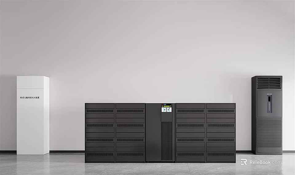 Modern Black Computer Server Rack With Multiple Drawer Units And Front Panel Design 3d model