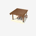 Wooden Pergola Outdoor Structure With Stone Base Support Columns And Bench Seating