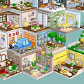 Colorful Miniature Interior Scene Models With Various Room Styles And Detailed Designs