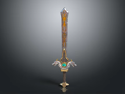 Ornate Decorative Sword Weapon With Gold Accents Green Gem And Wing Shaped Hilt 3d model
