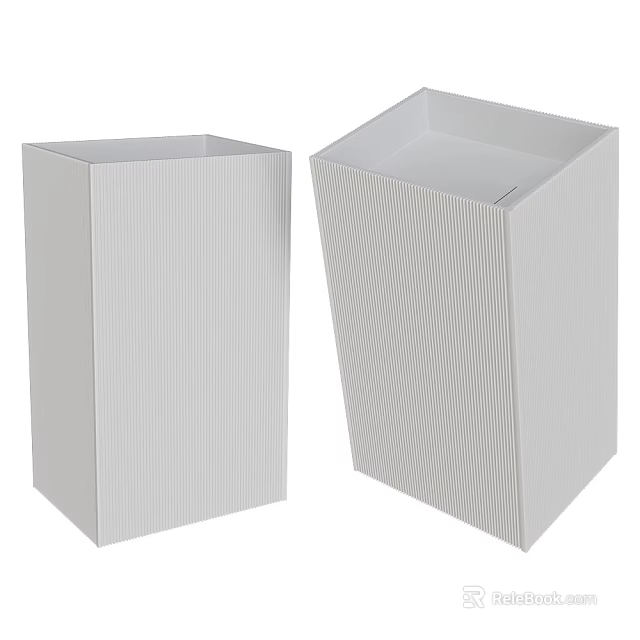Two White Square Washbasins With Vertical Striped Texture For Modern Bathroom Design 3d model 