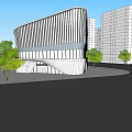 Modern Cultural Center Building With Curved Glass Facade Metal Structure And Plaza 3d model