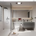 Modern Bathroom Interior Design with Glass Shower White Toilet Double Sink and Mirror