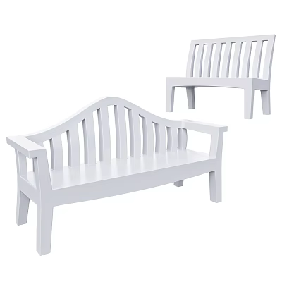 Elegant White Wooden Benches With Slatted Back Design And Two Different Sizes 3d model