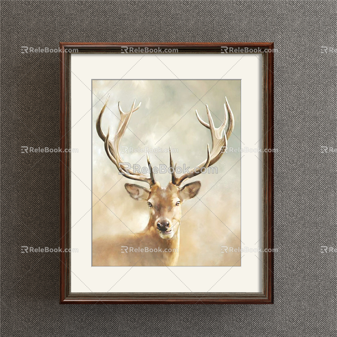 American Animal Painting Brown Study Animal Deer Decorative Painting 3d model