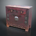 Traditional Chinese Wooden Chest With Red Finish Carved Patterns Metal Lock And Ornate Base