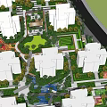 Residential Landscape Design Featuring Multiple Buildings Green Spaces Central Park And Water Features