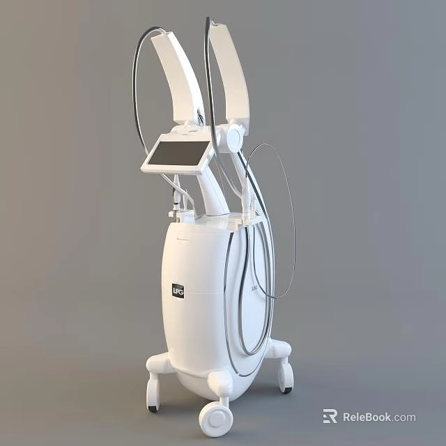 Professional White Medical Device With Integrated Display Screen Mobile Stand Wheels And Connecting Cables 3d model 