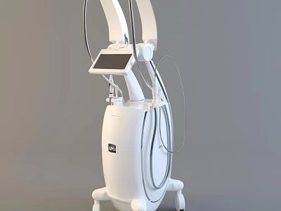 Professional White Medical Device With Integrated Display Screen Mobile Stand Wheels And Connecting Cables 3d model