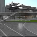Modern Commercial Street Design Featuring Retail Shops Green Decorations And Pedestrian Walkway
