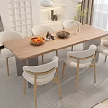 Modern Wooden Dining Table Set with Six Chairs Fruit Bowl and Decorative Items on Rug