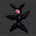 Cartoon Style Black 3D Game Character With Multiple Appendages Red Eyes And Pink Facial Features