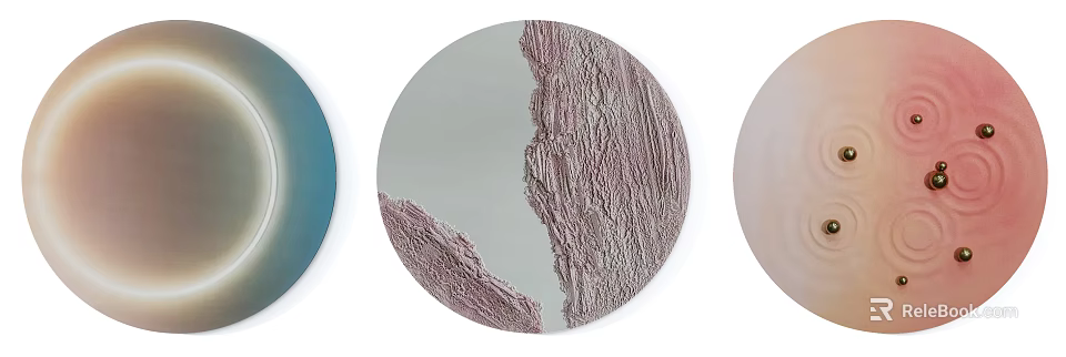 Textured Circular Framed Paintings With Blue Pink And Beige Tones 3d model 