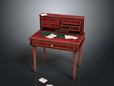 Elegant Red Wooden Stool With Drawers And Green Mat Vintage Design For Home 3d model