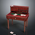 Elegant Red Wooden Stool With Drawers And Green Mat Vintage Design For Home