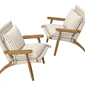 Modern Leisure Chairs with Wooden Frame and Striped Upholstered Cushions Design