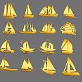 Golden Sailboat Icon Collection With Various Design Styles And Shapes