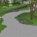 Scenic Park Landscape With Winding Paved Pathway Tall Trees And Lush Greenery
