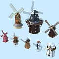 Various Colored Windmill Architectural Models With Different Designs And Structures