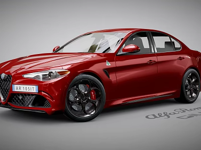 Red Alfa Romeo Sport Sedan With Black Wheels Red Brake Calipers And Front Grille Design 3d model