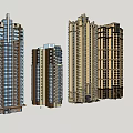 Various Modern High Rise Building Exterior Designs With Different Facade Styles 3d model