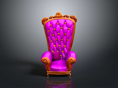 Elegant Ornate Purple Chair With Intricate Wooden Carved Armrests And Gold Buttons 3d model