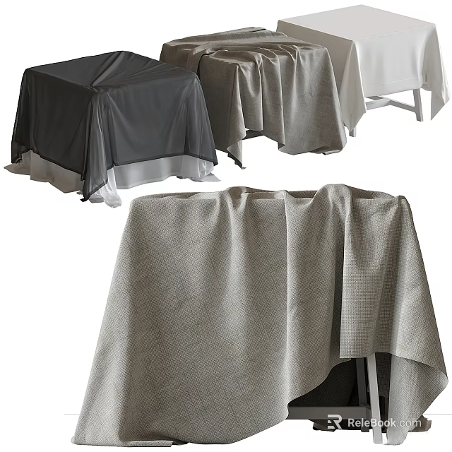 Stylish Desk Covered With Various Colored Tablecloths For Modern Interior Decor 3d model 