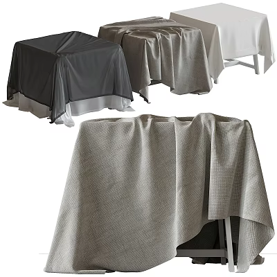 Stylish Desk Covered With Various Colored Tablecloths For Modern Interior Decor 3d model