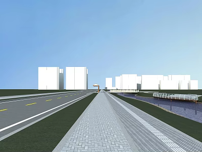 Modern Urban Road Infrastructure With Wide Lanes Pedestrian Path And Green Belts 3d model