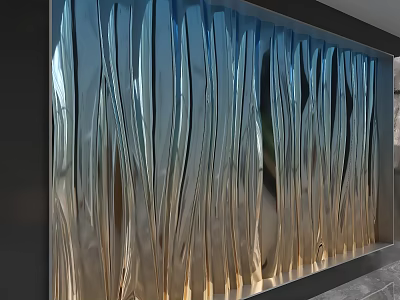 Modern Decorative Background Wall With Wavy Pleated Design And Blue To Gold Gradient 3d model