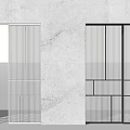 Modern Interior Partition Design Featuring Vertical Slats And Grid Pattern On Concrete Wall