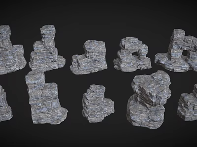 3D Scene Components Featuring Detailed Stacked Rock Structures And Textured Stone Formations 3d model
