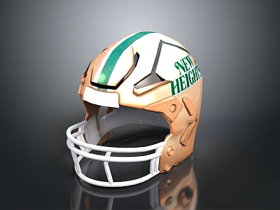 Medieval Weapon Helmet With Gold White Green Stripe Design And Protective Facemask 3d model