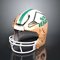 Medieval Weapon Helmet With Gold White Green Stripe Design And Protective Facemask