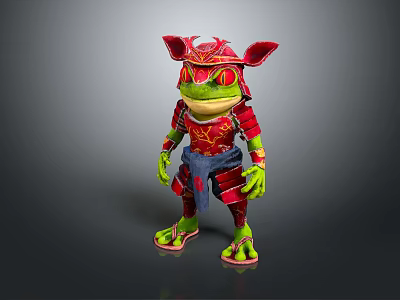 Game Movie Character Frog Warrior In Red Ornate Samurai Armor With Green Skin Features 3d model