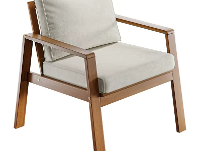 Modern Minimalist Leisure Chair With Wooden Frame And Light Gray Cushion 3d model