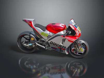 Ducati Red And White Racing Motorcycle With Streamlined Body Black Wheels And Sponsor Logos 3d model