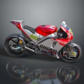 Ducati Red And White Racing Motorcycle With Streamlined Body Black Wheels And Sponsor Logos