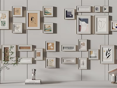Artistic Gallery Wall Interior With Various Frames Art Prints And Decor 3d model
