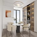 Modern Living Dining Room Interior With Neutral Sofa Pillows Coffee Table Floor Lamp And Circular Wall Art