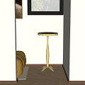 Modern Gold Metal Side Table With Round Top In Bedroom Corner And Yellow Sofa