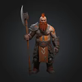Muscular Armored Warrior With Red Hair And Beard Holding Large Axe Standing Against Dark Background