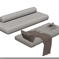 Modern Fabric Sofa and Ottoman with Cushion Throw Blanket and Books