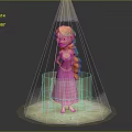 Game Movie Character With Blonde Long Braid And Pink Dress On Cracked Ground With Sparkles