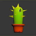 3D Green Cactus With Yellow Spines In Red Pot On Gray Background 3d model