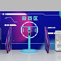Interactive Gaming Zone Featuring Tech Themed Decor Basketball Hoop And Claw Machines 3d model