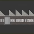 Industrial Style Building With Sloped Roofs Skylights Red Brick Exterior And Windows
