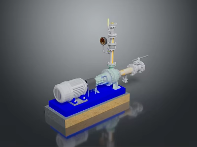 Industrial Equipment 3D Model With Electric Motor Pipes And Control Instruments On Blue Base 3d model