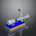 Industrial Equipment 3D Model With Electric Motor Pipes And Control Instruments On Blue Base